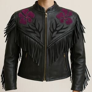 Highway One Leather Fringe Jacket M Retro Western Festival Biker